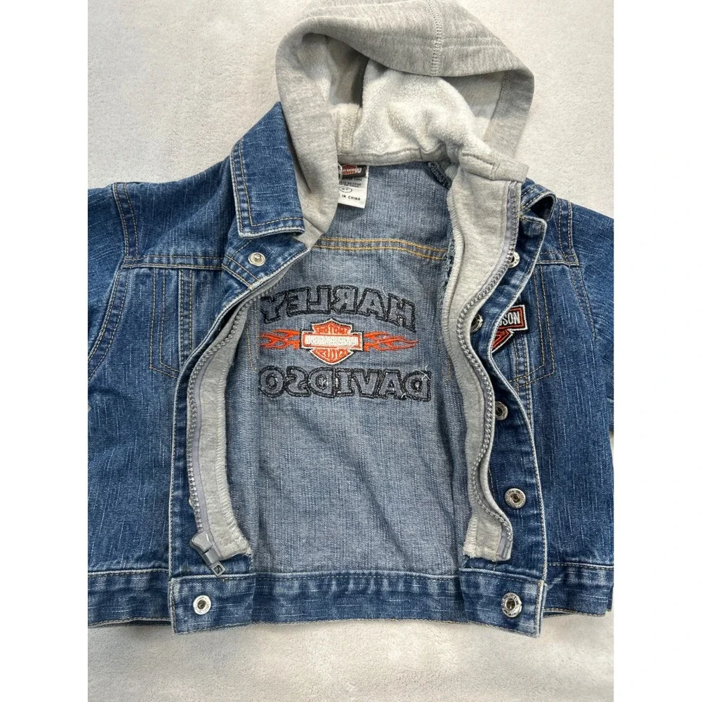 Harley-Davidson Denim Jacket Kids 2T Blue Layered Hoodie Embroidered Biker‎ Logo